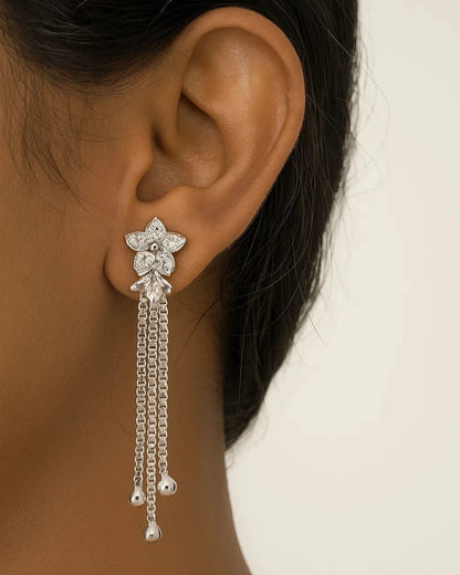 Sparkling Floral Chain Dangle Earrings