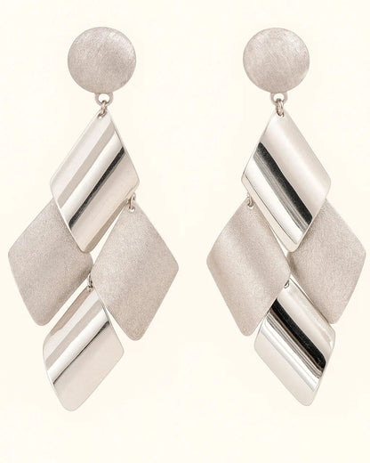 Silver Geometric Layered Statement Earrings