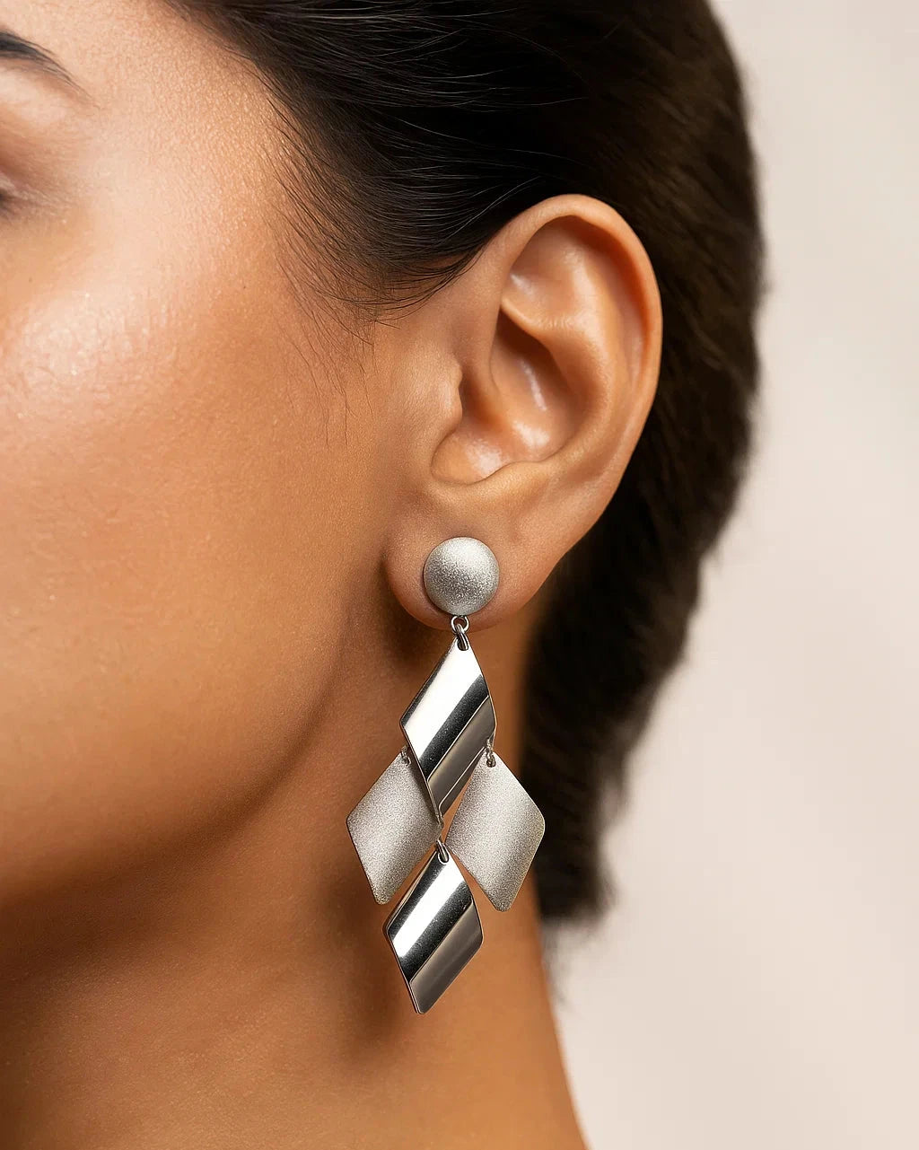 Silver Geometric Layered Statement Earrings