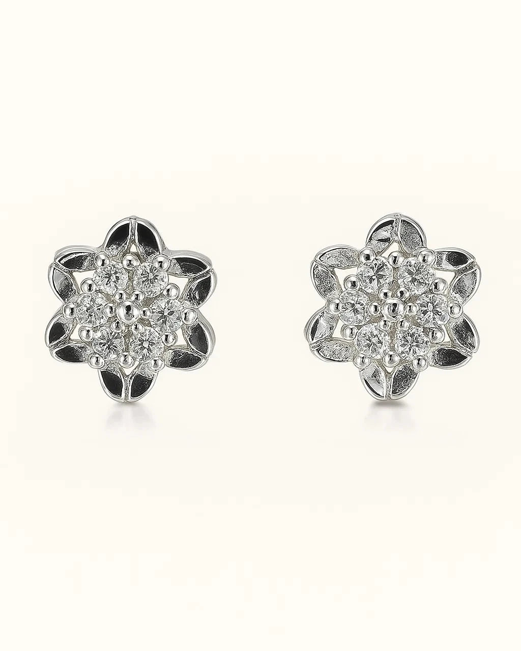 Silver Floral Cluster Stud Earrings