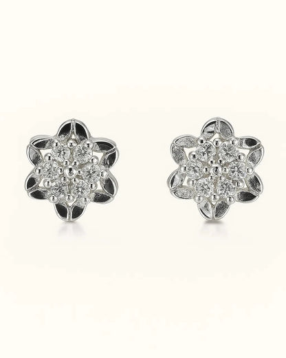 Silver Floral Cluster Stud Earrings