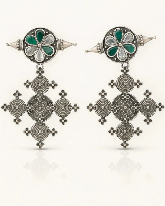 Tribal Bloom Oxidised Dangler Earrings