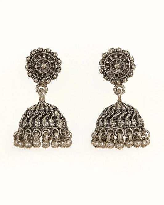 Silver Antique Dome Jhumka Earrings