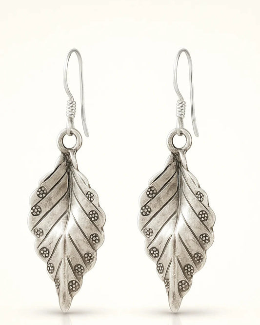 Oxidized Silver Leaf Drop Earrings
