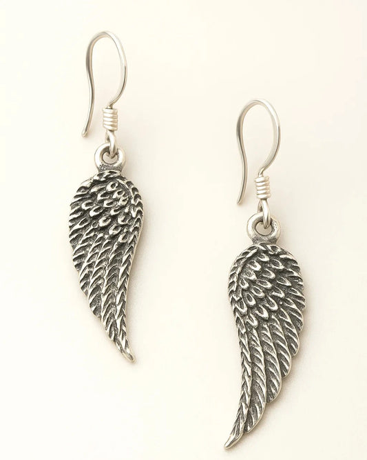 Oxidized Silver Angel Wing Hook Earrings