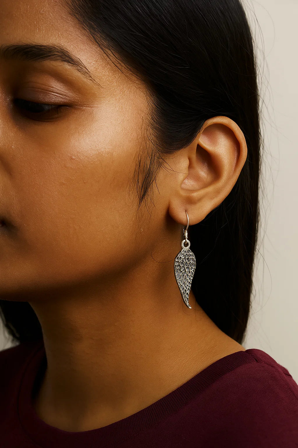 Oxidized Silver Leaf Drop Earrings