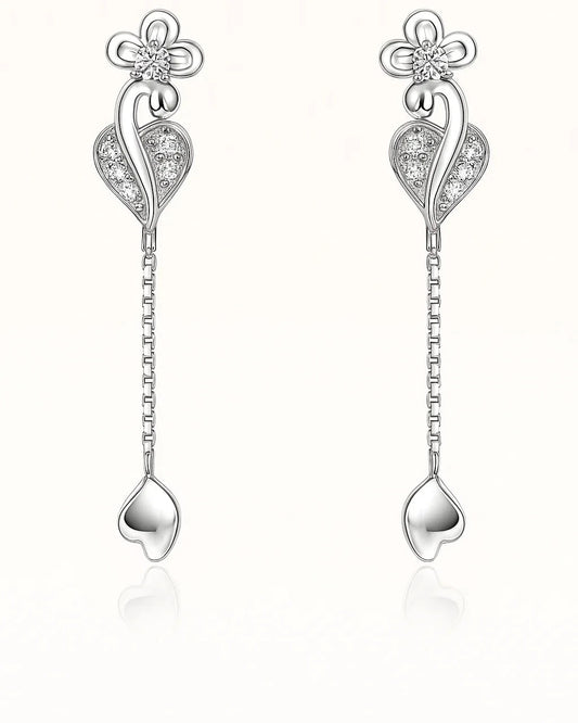 Silver Heart Chain Drop Earrings with CZ Sparkle