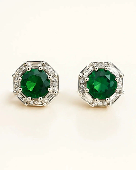 Regal Emerald Halo Studs