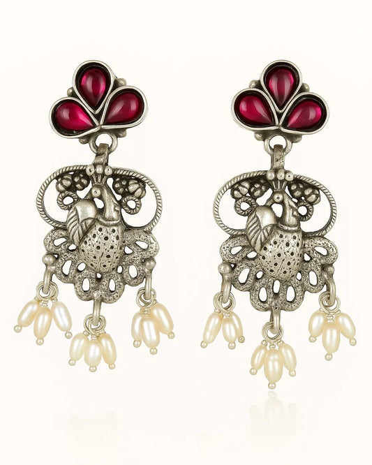 Regal Red Peacock Dangler Earrings