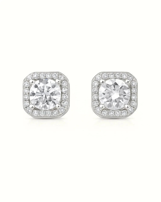 Earring Glow Square Pavé Halo Studs