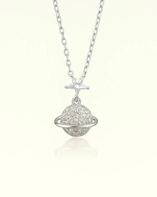 Silver Planet & Star Pendant Necklace