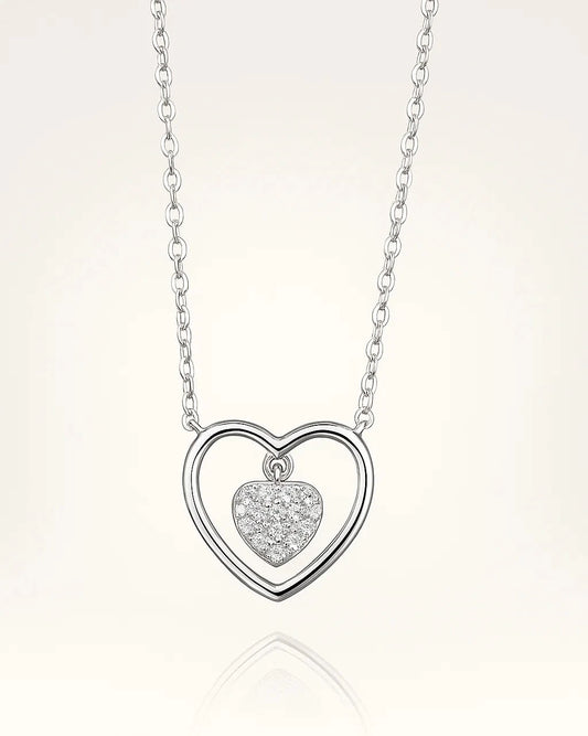 Silver Dual Heart Pendant Necklace