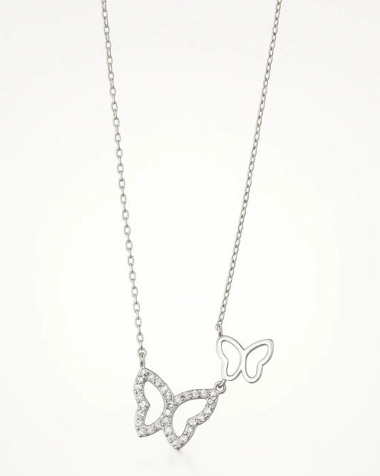 Silver Dual Butterfly Necklace