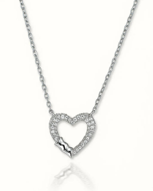 Silver Open Heart Pendant Necklace