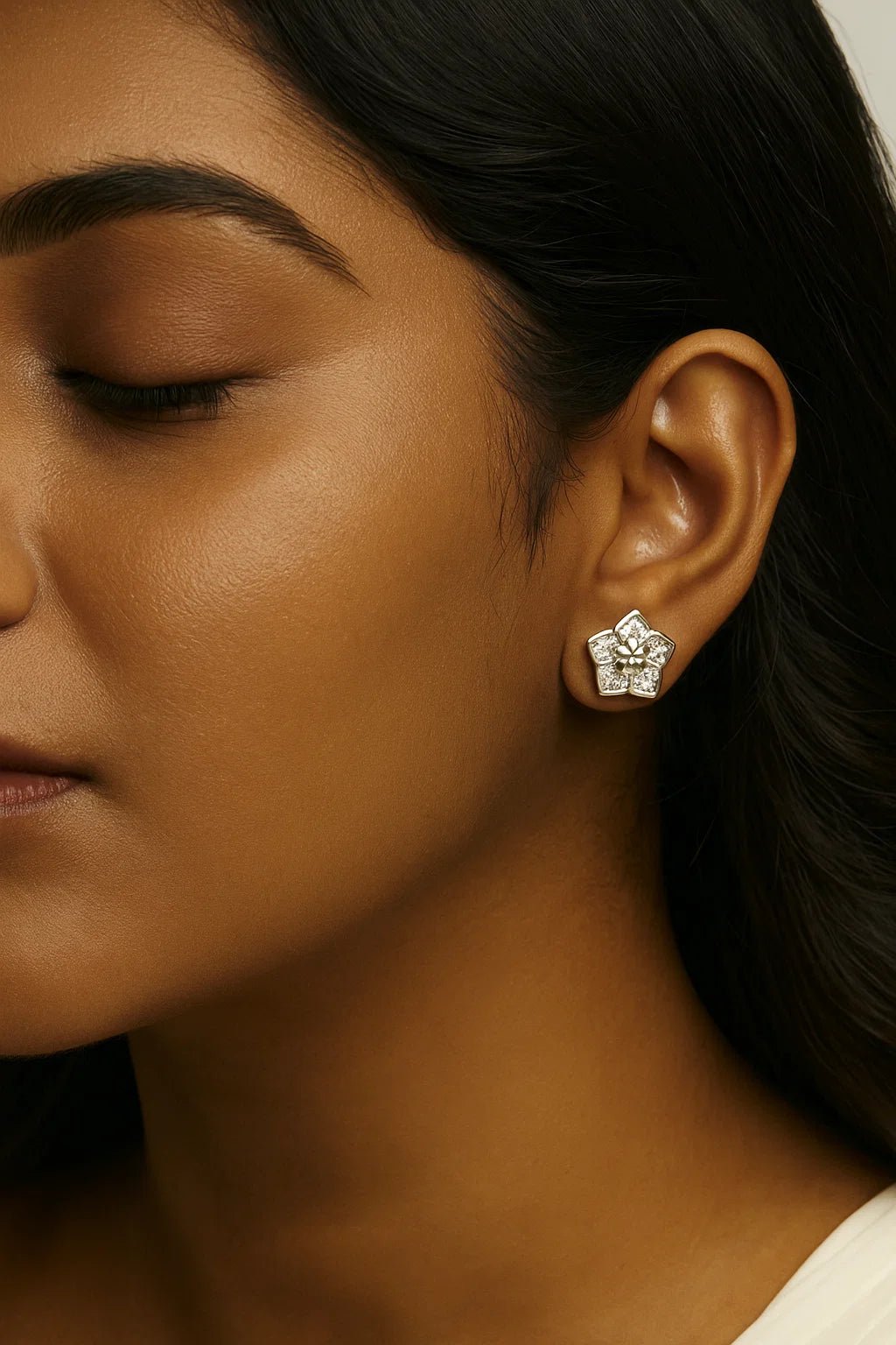 Flower silver Stud Earrings