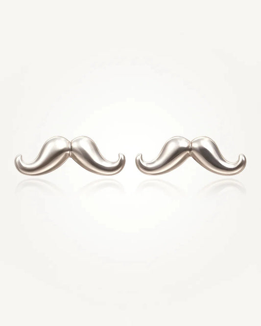 Silver Moustache Stud Earrings