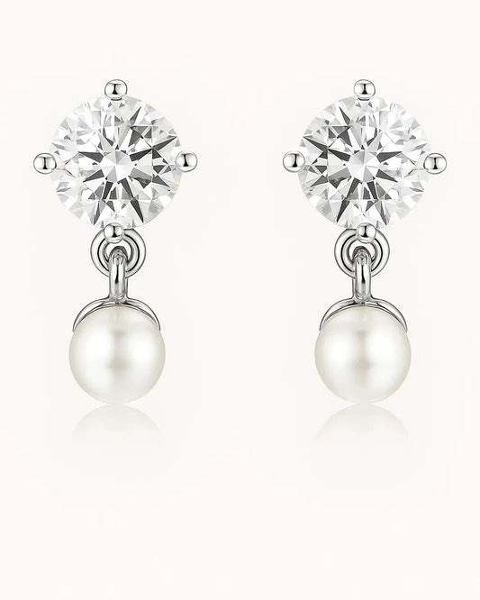 Silver Solitaire & Pearl Drop Earrings