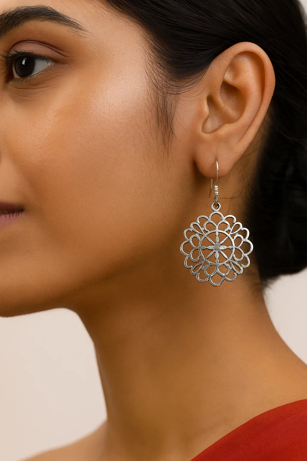 Silver Mandala Drop Earrings