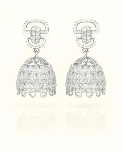 Silver Crystal-Studded Jhumka Earrings