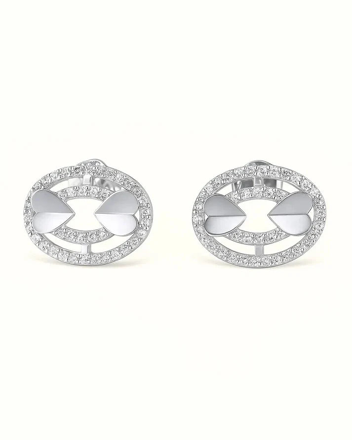 Oval Stud Earrings with Crystal Inlay