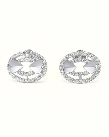 Oval Stud Earrings with Crystal Inlay