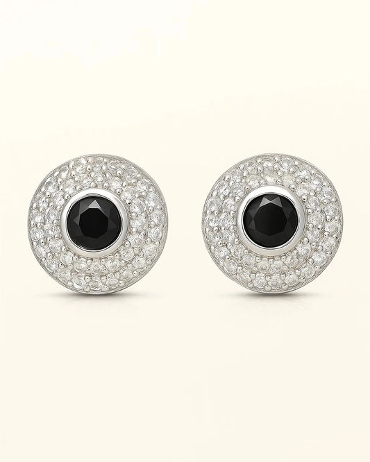 Silver Black Onyx & Crystal Halo Studs