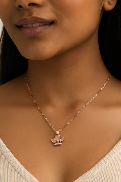 Blush Enamel Crown Necklace in Rose Gold