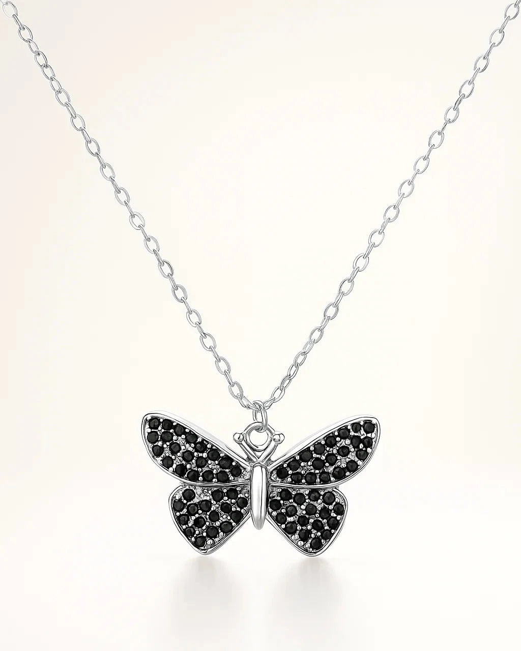 Midnight Butterfly Necklace with Black Stones