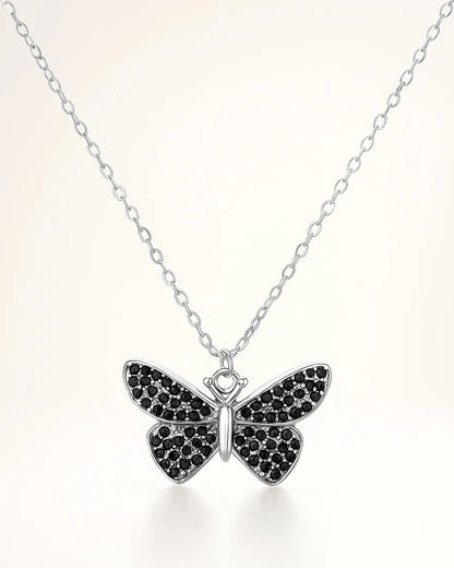 Midnight Butterfly Necklace with Black Stones