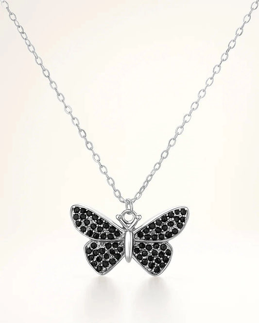 Midnight Butterfly Necklace with Black Stones