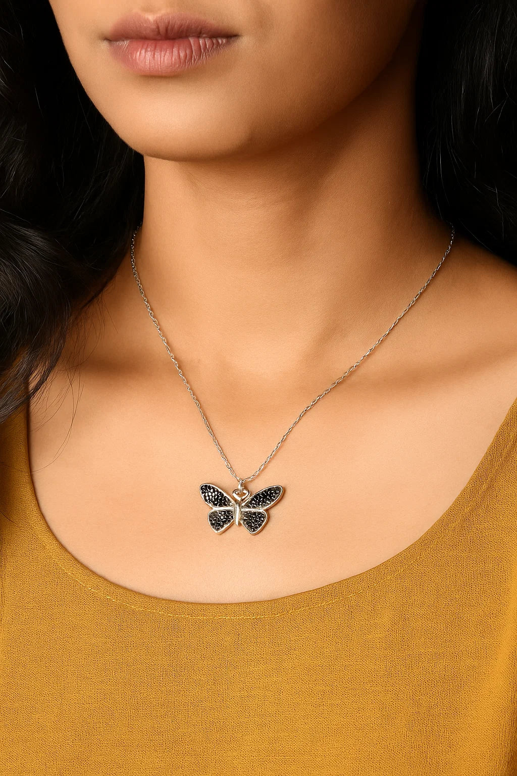Midnight Butterfly Necklace with Black Stones