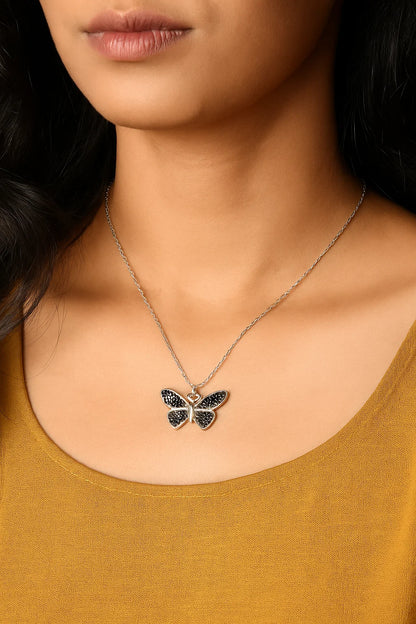 Midnight Butterfly Necklace with Black Stones