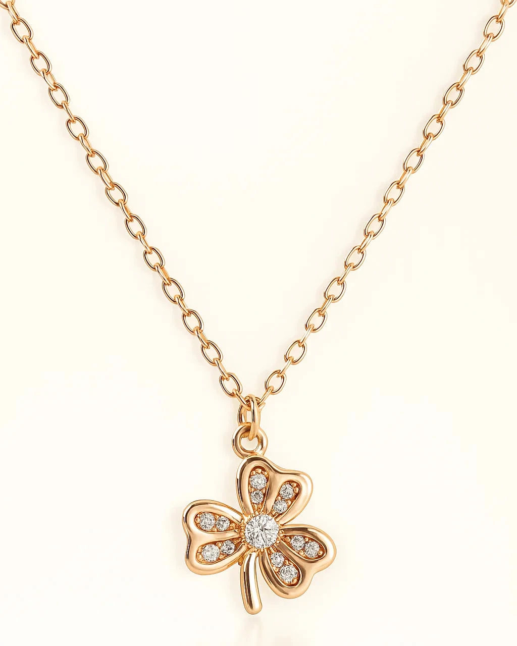 Lucky Charm Clover Necklace in Rose Gold