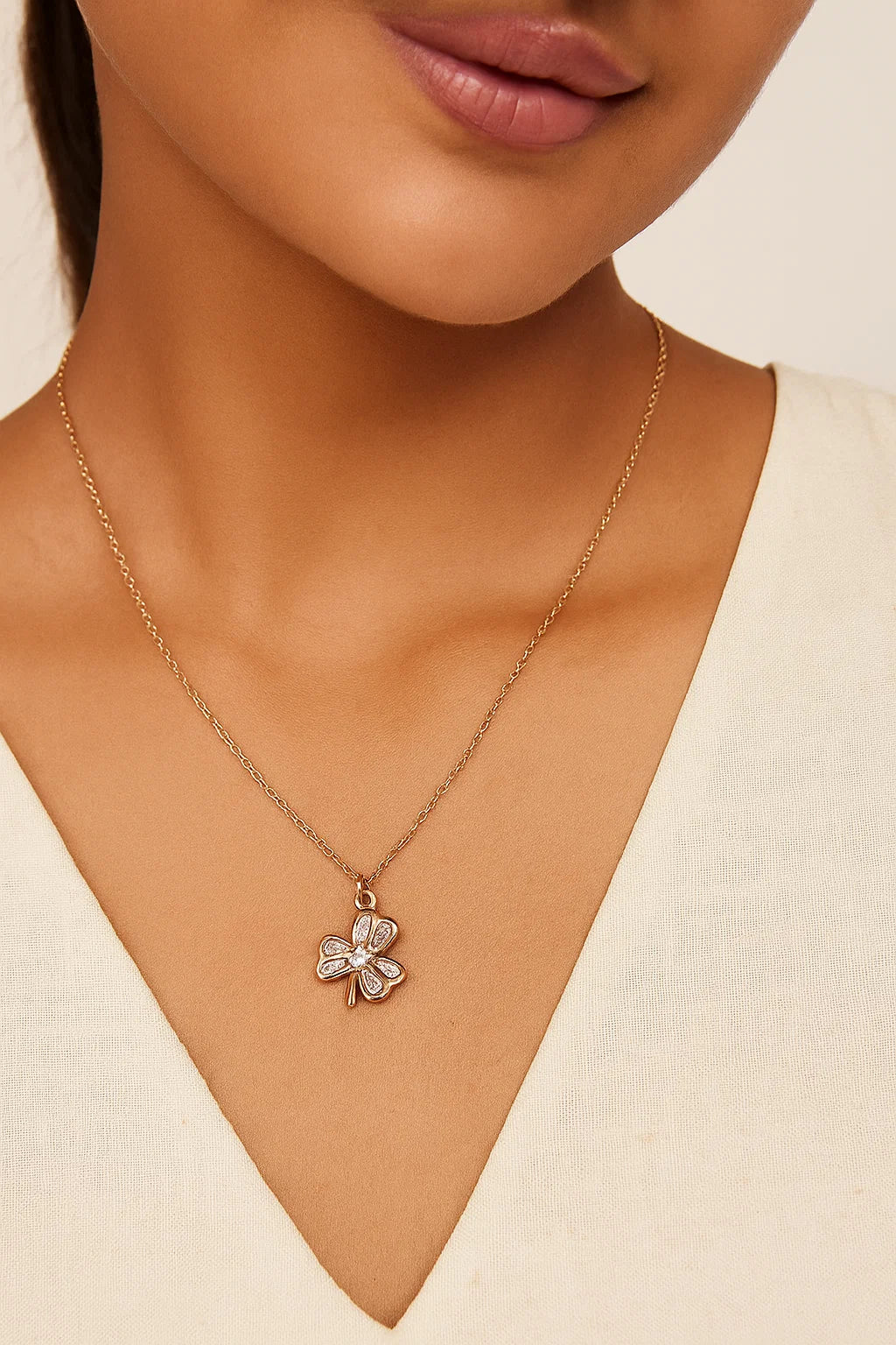 Lucky Charm Clover Necklace in Rose Gold