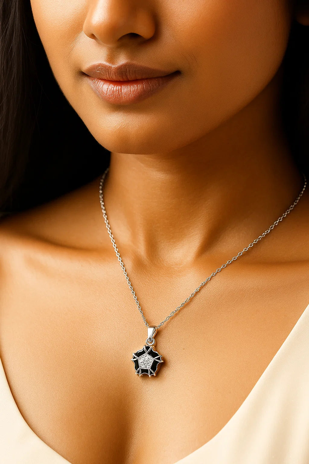 Sterling Silver Floral Star Pendant Necklace