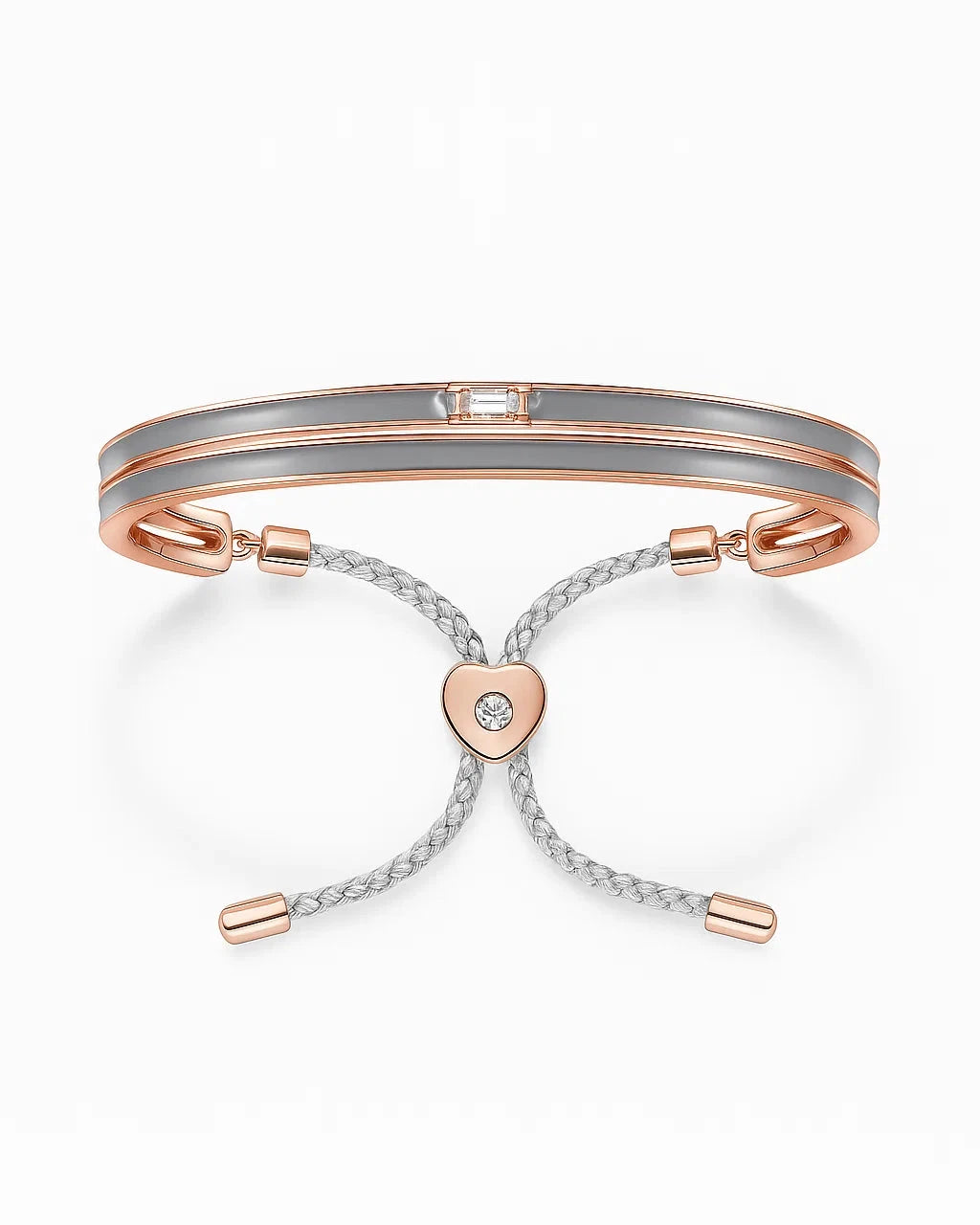 Rose Gold Bracelet with heart-shaped charm on a white background