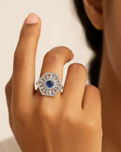 925 Sterling Silver Blue Sapphire Cocktail Ring
