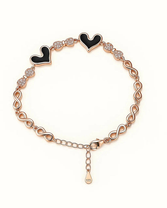 Rose Gold Heart & Infinity Bracelet with Black Enamel
