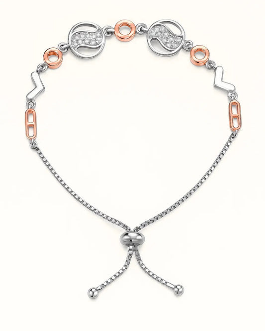 Silver and rose gold bracelet with interlocking links