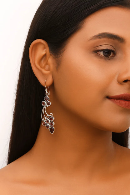 Garnet Drop Red Beads Earrings