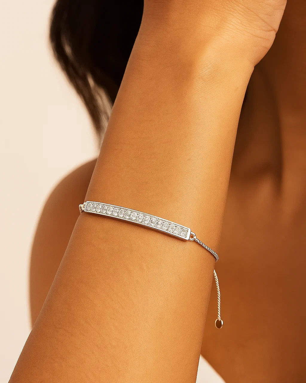 Sterling Silver Adjustable Bar Bracelet with CZ