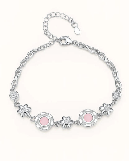 Sterling Silver Floral Charm Bracelet with Pink & CZ Accents