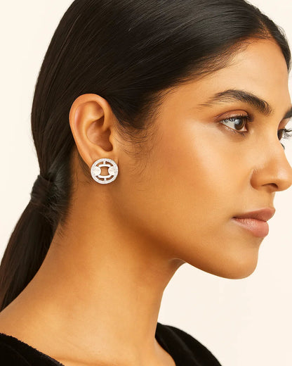 Oval Stud Earrings with Crystal Inlay