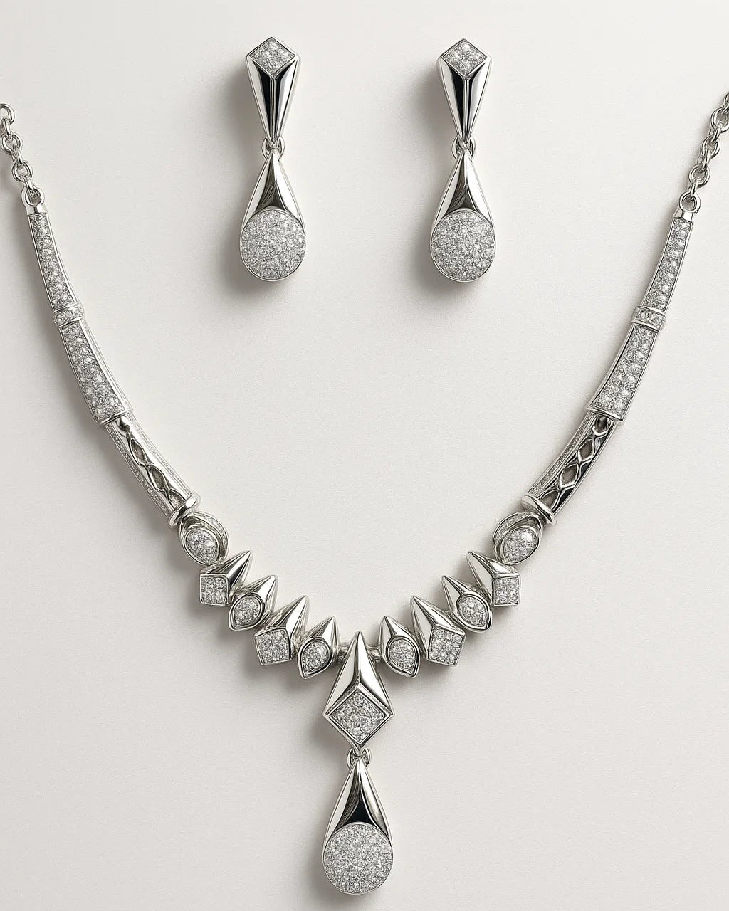 Art Deco Pavé Statement Necklace & Earring Set