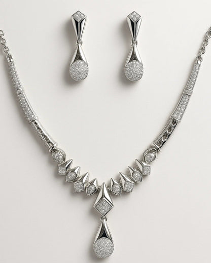 Art Deco Pavé Statement Necklace & Earring Set
