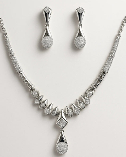Art Deco Pavé Statement Necklace & Earring Set