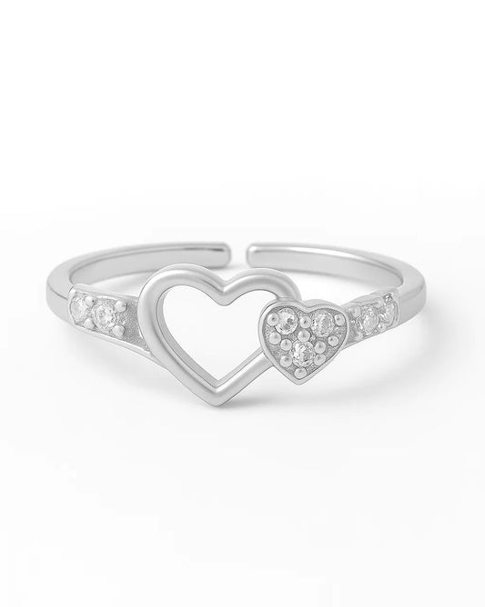 Dual Heart Adjustable Ring with CZ Accents