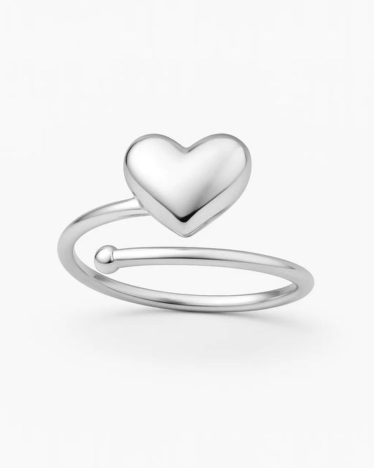 Elegant Sterling Silver Heart Adjustable Ring