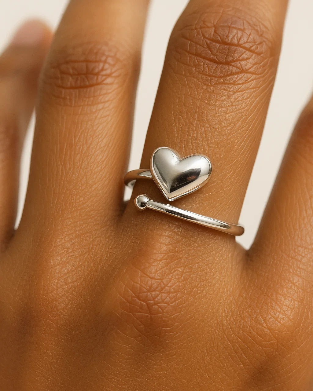 Elegant Sterling Silver Heart Adjustable Ring