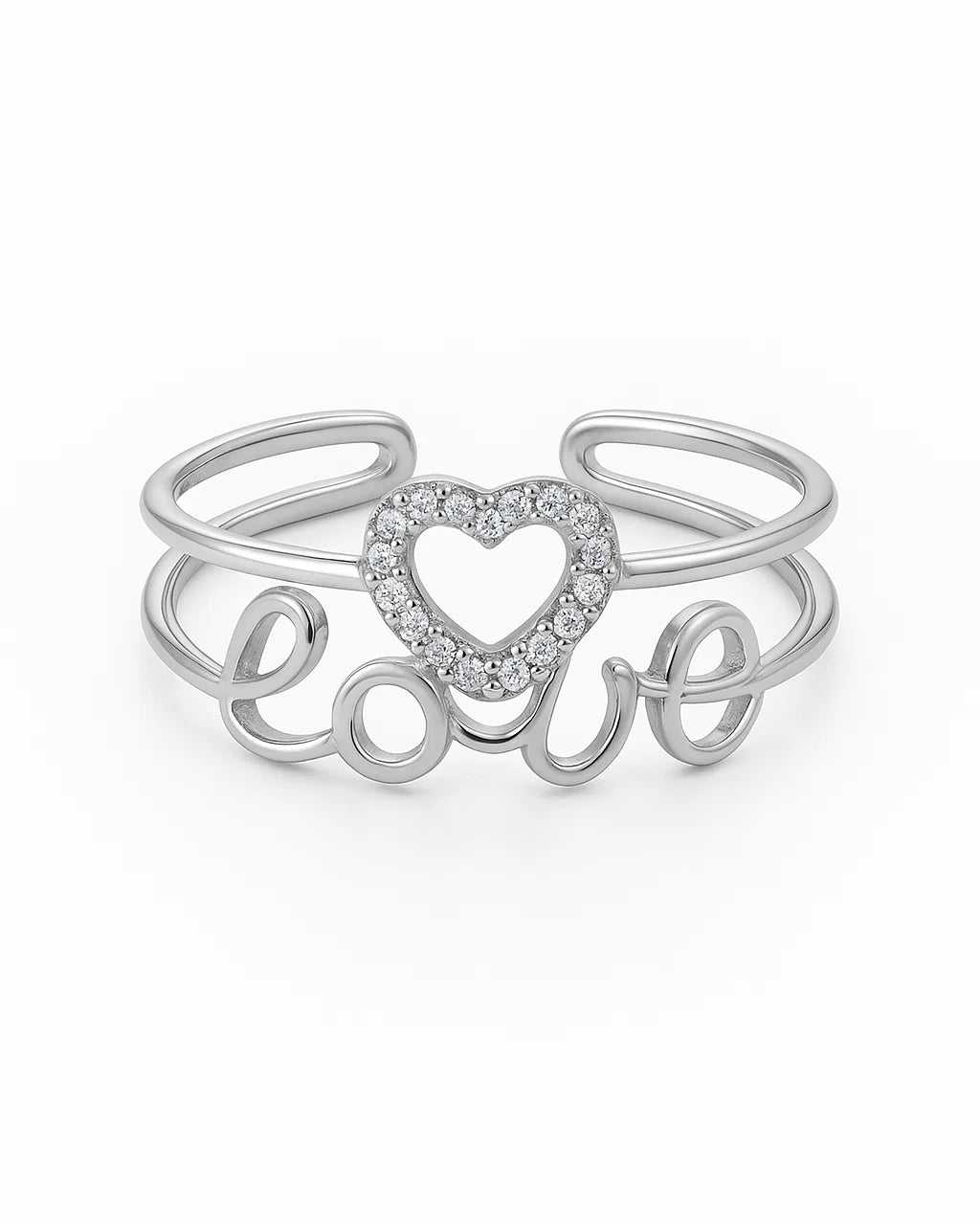 Sterling Silver "Love" Ring with Cubic Zirconia Heart